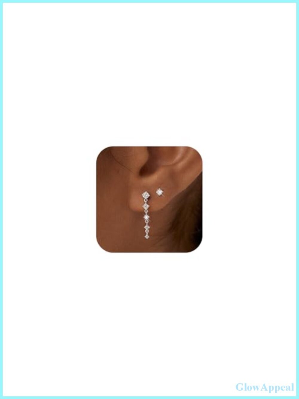 Silver CZ Dangle Earrings Stack, 925 Sterling Silver Plated, Hypoallergenic, 2